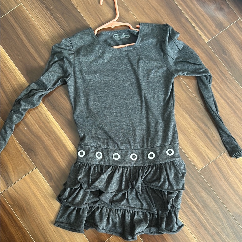 Stylish Gray Kids Dress with Ruffle Details